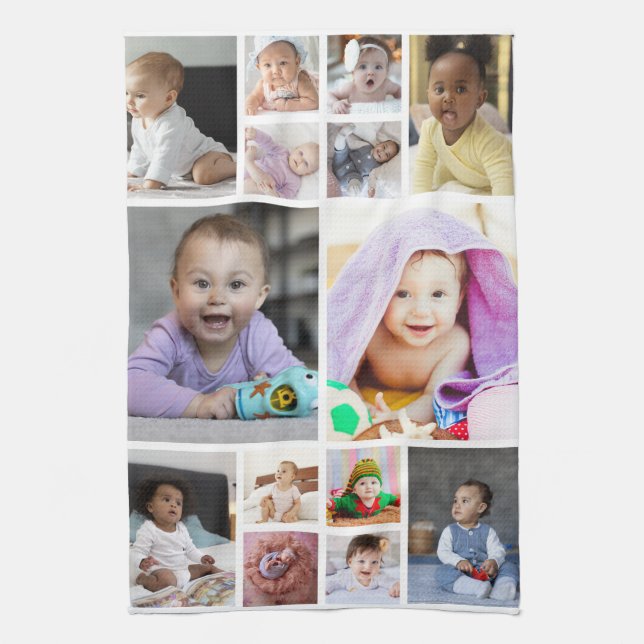 Design Your Own 14 Photo Collage Kitchen Towel (Vertical)