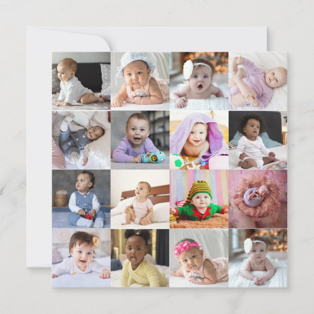 Design Your Own 16 Photo Collage Holiday Card (Front)