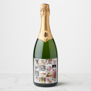 Design Your Own 16 Photo Collage Sparkling Wine Label