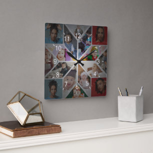 Design Your Own 16 Photo Collage Square Wall Clock