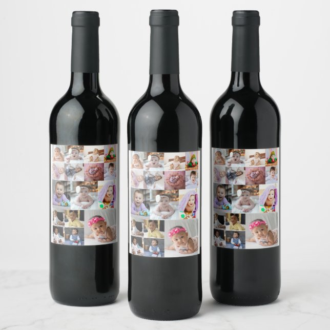 Design Your Own 16 Photo Collage  Wine Label (Bottles)