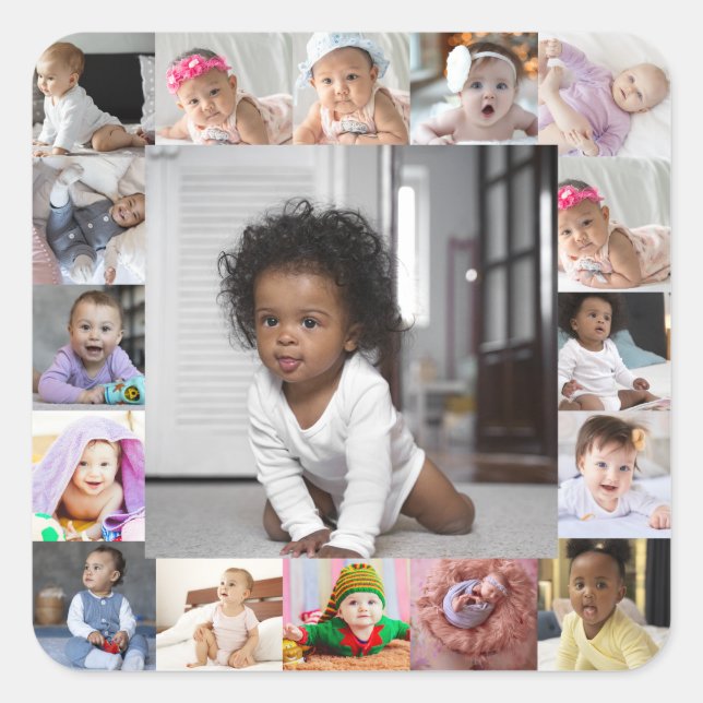 Design Your Own 17 Photo Collage Square Sticker (Front)