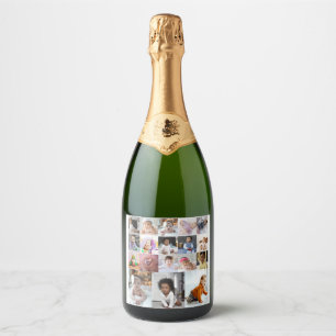 Design Your Own 18 Photo Collage Sparkling Wine Label