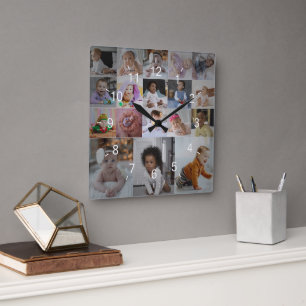 Design Your Own 18 Photo Collage Square Wall Clock