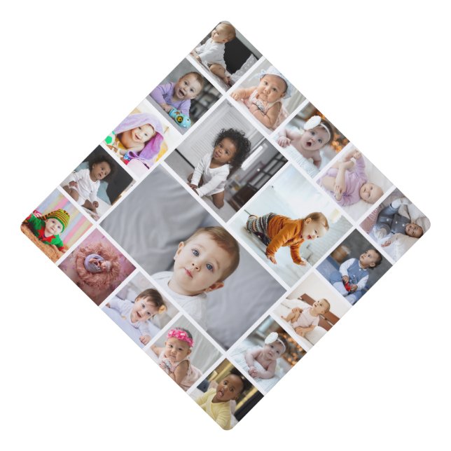 Design Your Own 19 Photo Collage Graduation Cap Topper (Front)