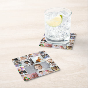 Design Your Own 19 Photo Collage Square Paper Coaster