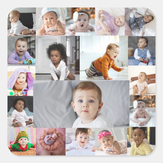 Design Your Own 19 Photo Collage Square Sticker (Front)