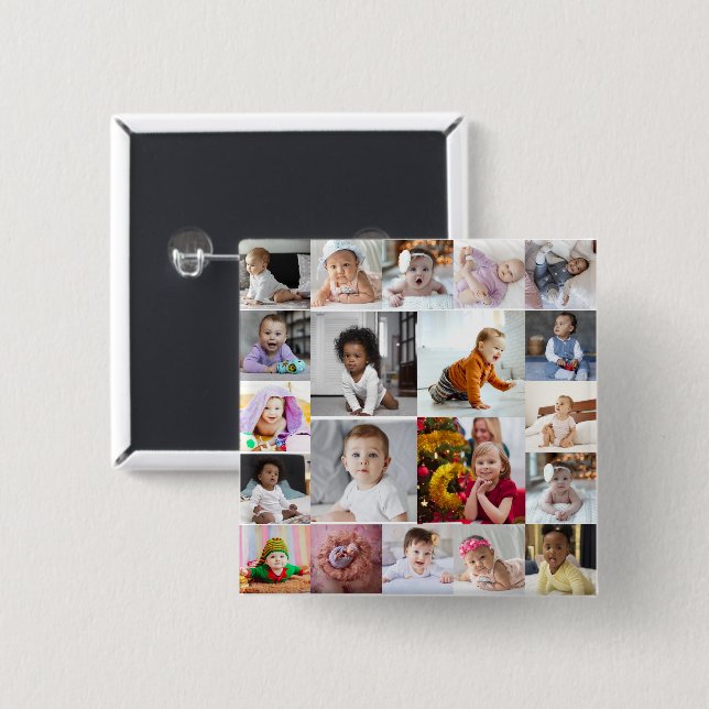 Design Your Own 20 Photo Collage 2 Inch Square Button (Front & Back)