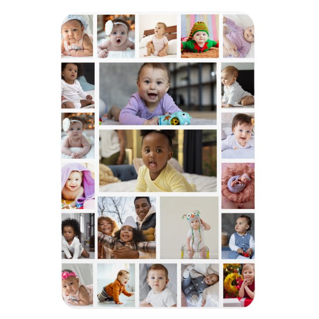 Design Your Own 22 Photo Collage Framed Art Magnet (Vertical)