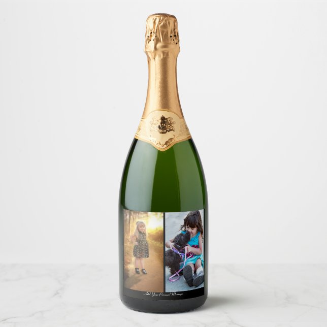 Design Your Own 2 Photo Collage Sparkling Wine Label (Front)