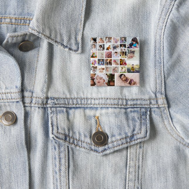 Design Your Own 30 Photo Collage 2 Inch Square Button (In Situ)