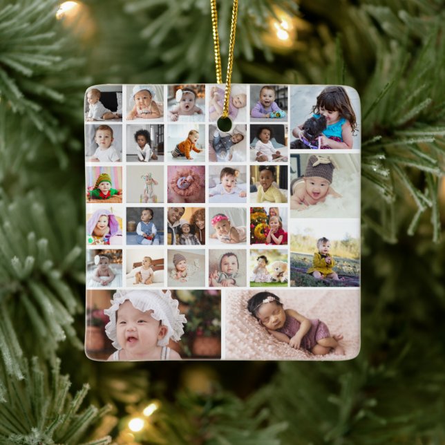 Design Your Own 30 Photo Collage Ceramic Ornament (Tree)