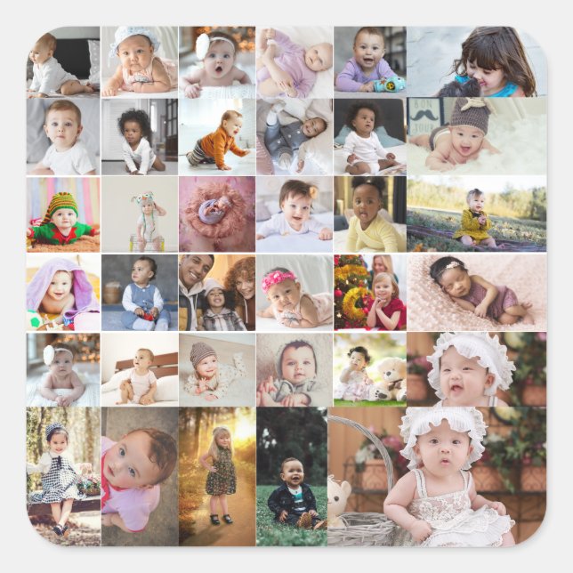 Design Your Own 35 Photo Collage Square Sticker (Front)