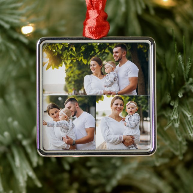 Design Your Own 3 Photo Collage Metal Ornament (Tree)
