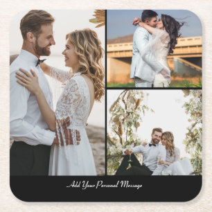 Design Your Own 3 Photo Collage Square Paper Coaster