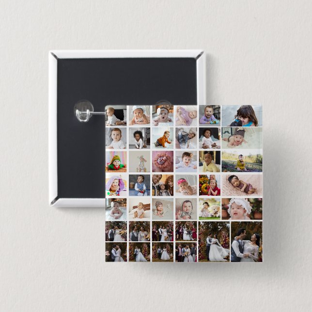 Design Your Own 40 Photo Collage 2 Inch Square Button (Front & Back)