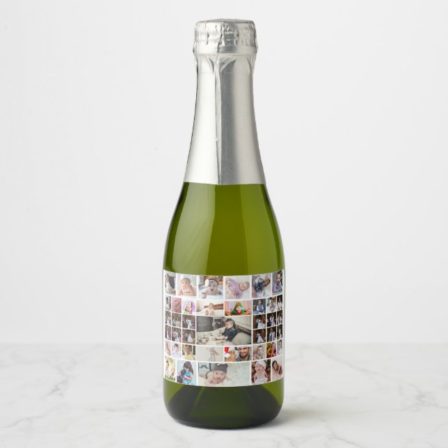 Design Your Own 40 Photo Collage Sparkling Wine Label (Front)