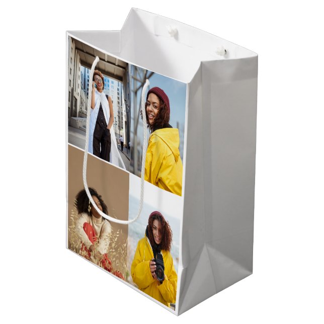 Design Your Own 4 Photo Collage Medium Gift Bag (Front Angled)