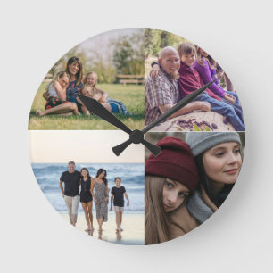 Design Your Own 4 Photo Collage Round Clock