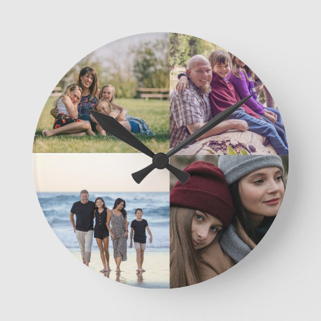 Design Your Own 4 Photo Collage Round Clock (Front)