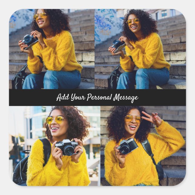 Design Your Own 4 Photo Collage Square Sticker (Front)