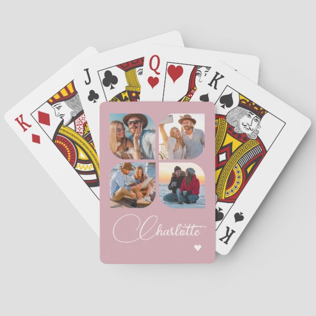 Design Your Own 4 Photo Personalized Name Playing Cards (Back)