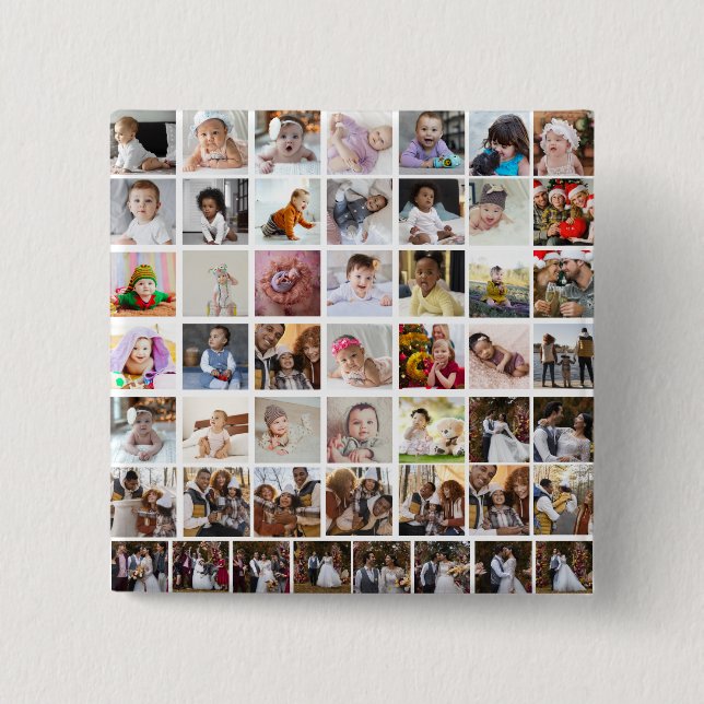 Design Your Own 50 Photo Collage 2 Inch Square Button (Front)