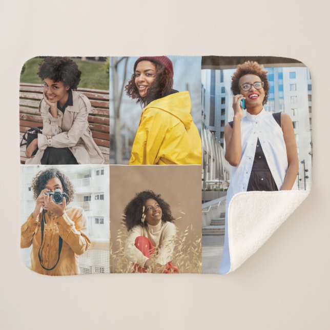 Design Your Own 5 Photo Collage Sherpa Blanket (Front (Horizontal))