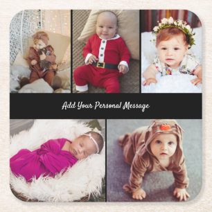 Design Your Own 5 Photo Collage Square Paper Coaster