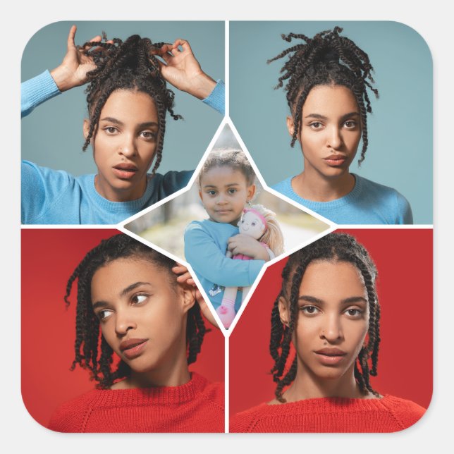 Design Your Own 5 Photo Collage Square Sticker (Front)