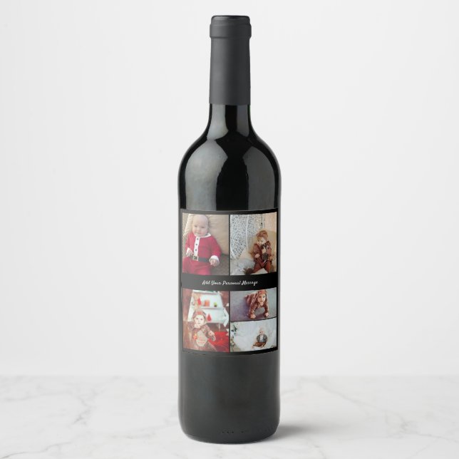 Design Your Own 5 Photo Collage Wine Label (Front)