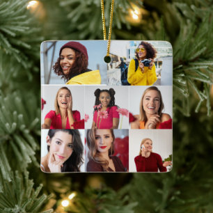 Design Your Own 8 Photo Collage Ceramic Ornament