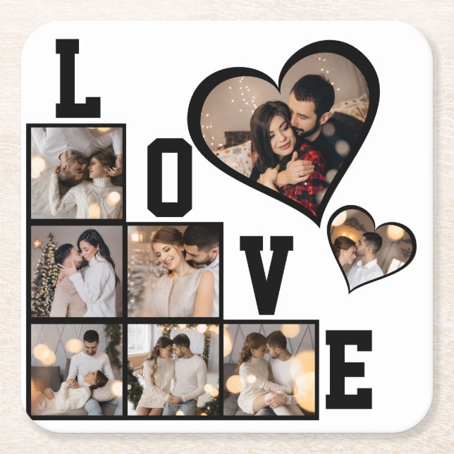 Design Your Own 8 Photo Collage Square Paper Coaster (Front)