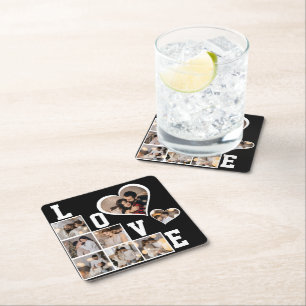 Design Your Own 8 Photo Collage Square Paper Coaster