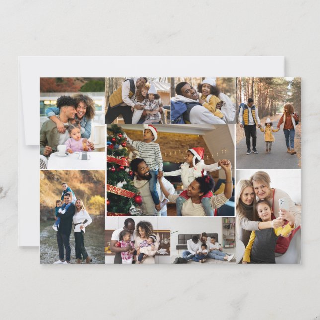 Design Your Own 9 Photo Collage Holiday Card (Front)