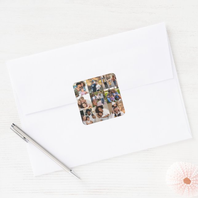 Design Your Own 9 Photo Collage Square Sticker (Envelope)