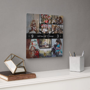 Design Your Own 9 Photo Collage Square Wall Clock