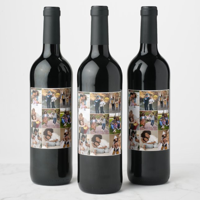 Design Your Own 9 Photo Collage Wine Label (Bottles)