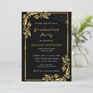 Design Your Own Black Gold Graduation Invitation