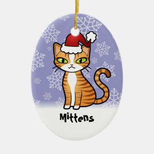 Design Your Own Cartoon Cat (Christmas) Ceramic Ornament