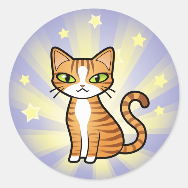 Design Your Own Cartoon Cat Classic Round Sticker (Front)