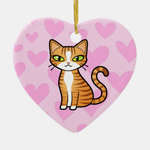 Design Your Own Cartoon Cat (love hearts) Ceramic Ornament