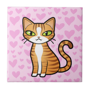 Design Your Own Cartoon Cat (love hearts) Tile