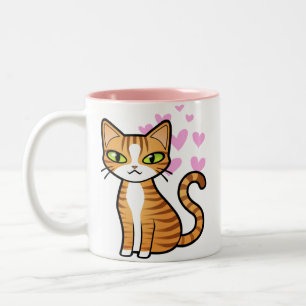 Design Your Own Cartoon Cat (love hearts) Two-Tone Coffee Mug