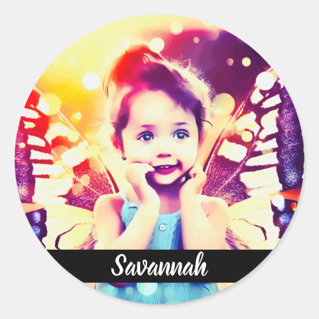 Design Your Own Custom Personalized Name Photo Classic Round Sticker (Front)