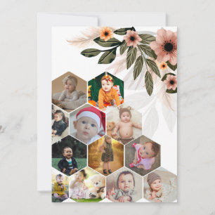 Design Your Own Floral 12 Photo Collage Card