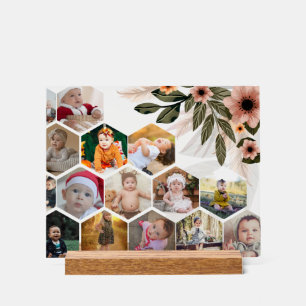 Design Your Own Floral 15 Photo Collage Acrylic Sign