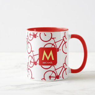 design your own initial with red bicycles mug