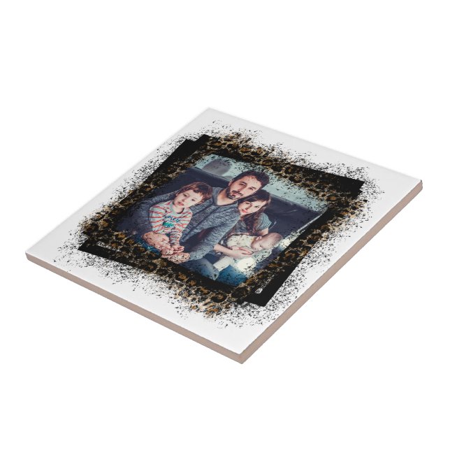 Design Your Own Leopard Frame Family Photo Tile (Side)