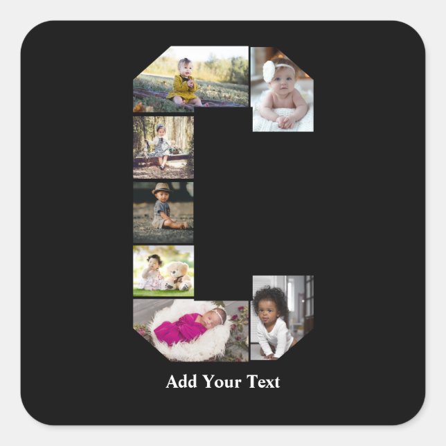 Design Your Own Letter C Photo Collage Square Sticker (Front)